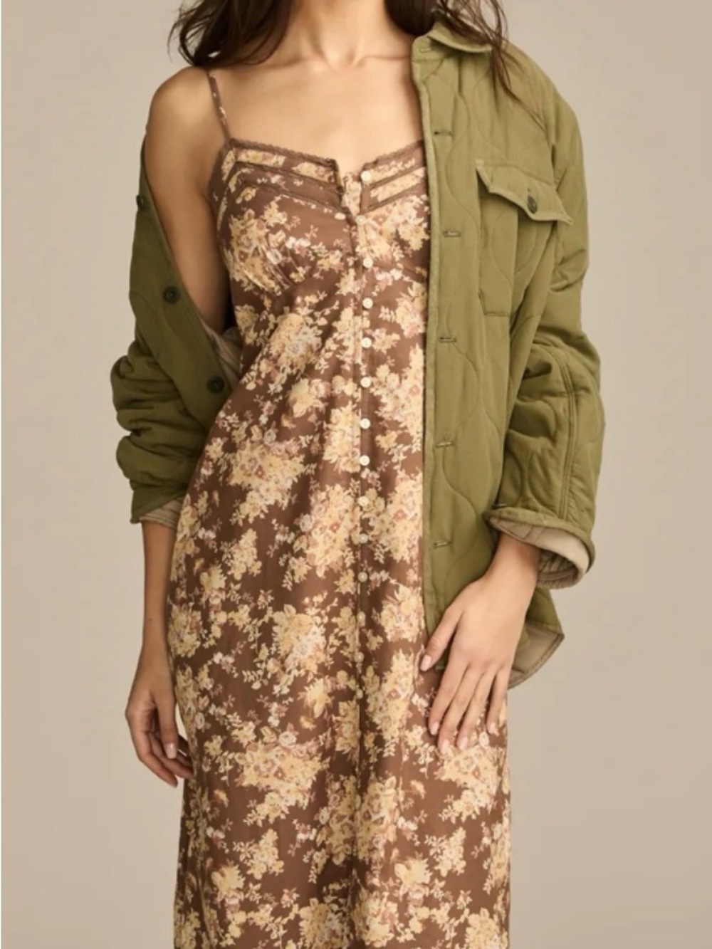 Lucky Brand Brown Floral Maxi Dress with Yellow & Cream Flowers - Picture 9 of 11